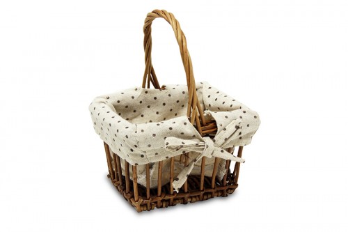 Small whole wicker basket brown polka dots