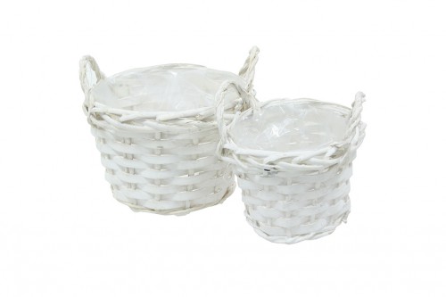 Small white wicker basket s/2