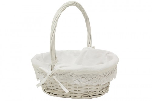 Cream wicker basket with fabric s/3