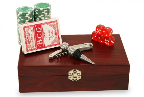 Poker box with corkscrew