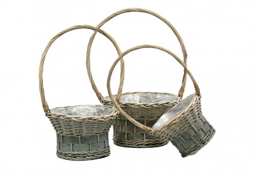 Plasticized ash flower basket s/3.
