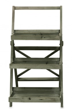 Ladder display with 3 gray shelves