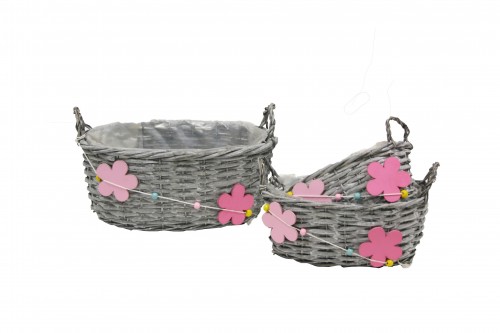 Wicker flower basket s/3