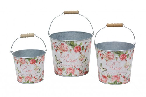 Round flower pot with handles rose s/3