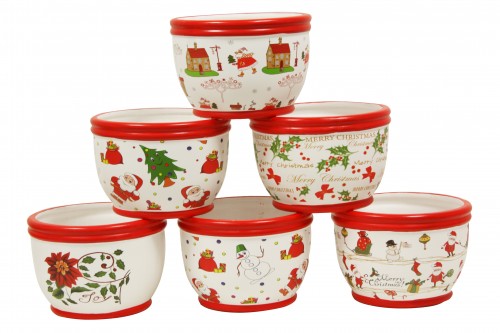 Assorted Christmas ceramic pots (set/6)
