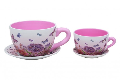 Planter cups flowers and butterflies s/2