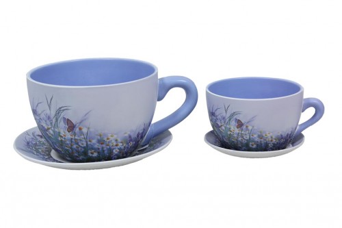 Planter cups small flowers blue s/2