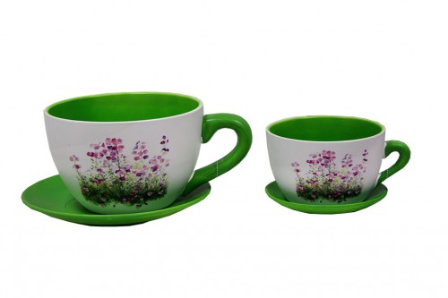 Plant pot cups green s/2