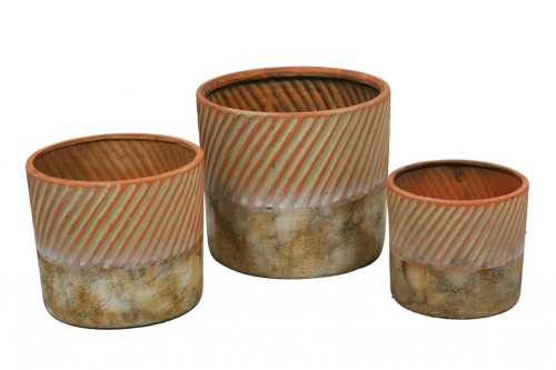 Rustic striped ceramic pot s/3