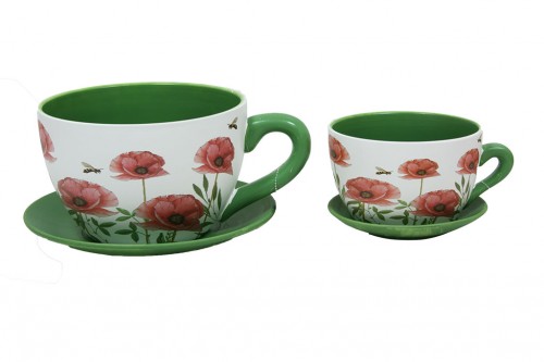 Planter cups poppies s/2