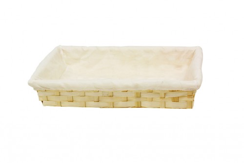 Rectangular white bamboo tray with fabric