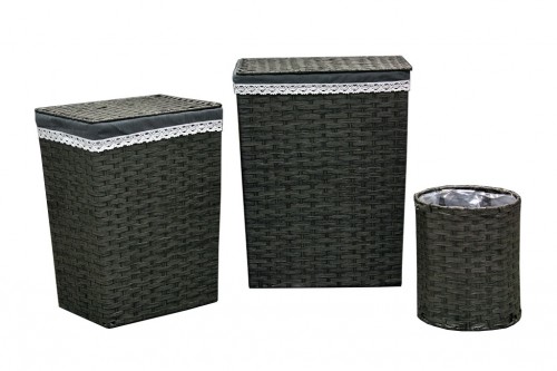 Gray paper closets and wastebasket s/3