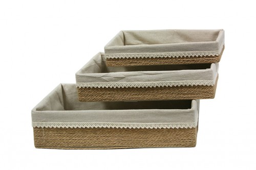 Trays with strips of beige paper s/3