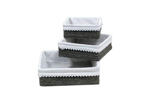 Gray paper strip drawers w/ white fabric s/3