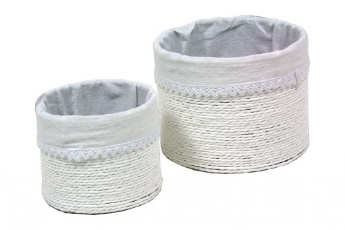 Baskets white paper strips w/ white cloth s/2