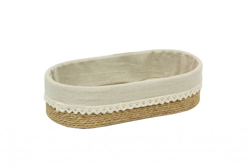 Oval basket beige paper strips w/ beige fabric