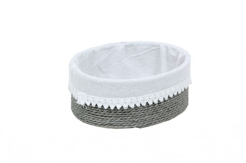 Oval basket strips of gray paper w/ white cloth