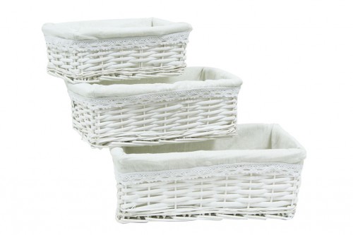 White wicker drawers w/ white fabric s/4