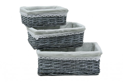 Gray wicker drawers w/ gray fabric s/3