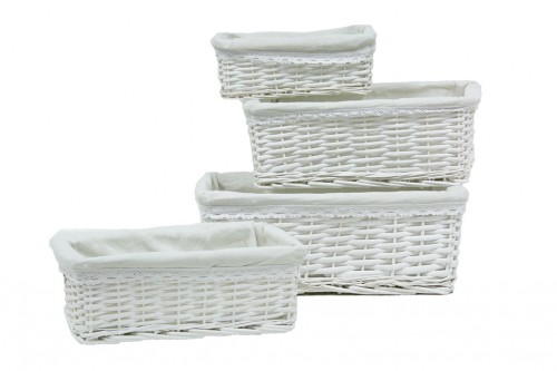 White wicker drawers w/ white fabric s/4