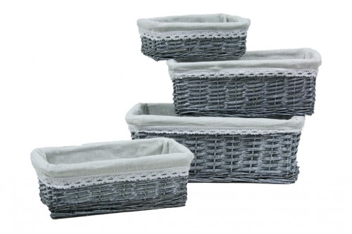 Gray wicker drawers w/ gray fabric s/4