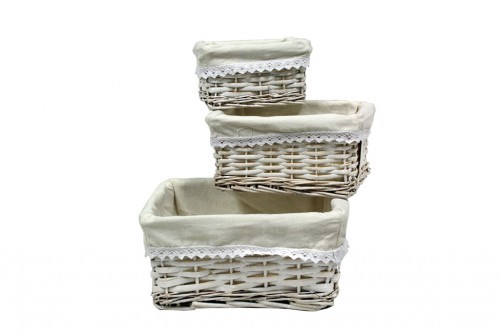 White wicker drawers w/ white fabric s/3