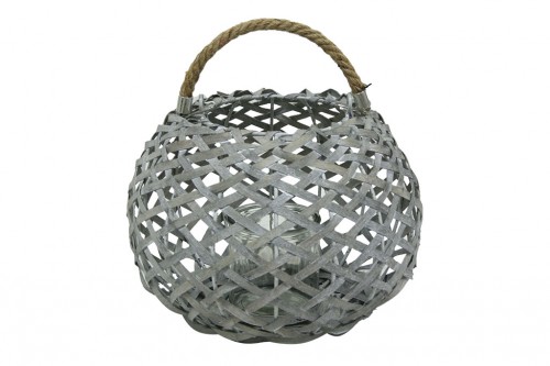 Single round gray lantern w/ rope