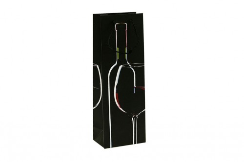 Cardboard bag bottle wine black background