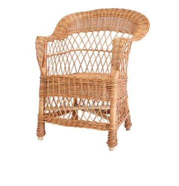 Pine varnished wicker armchair