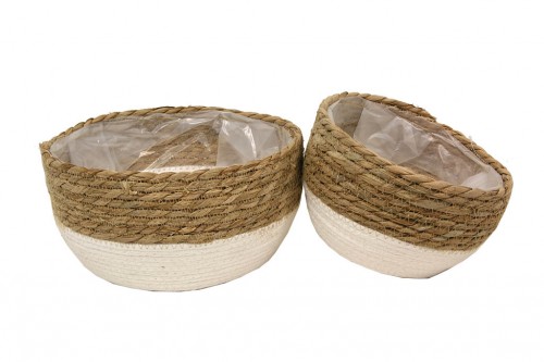 Round white hyacinth water basket s/2