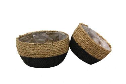 Round black hyacinth water basket s/2
