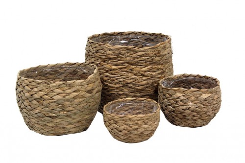 Round natural hyacinth water basket s/4