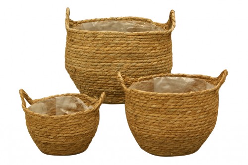 Basket with natural reed rope handles s/3