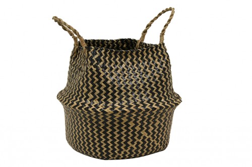 Black folding wicker and fabric basket