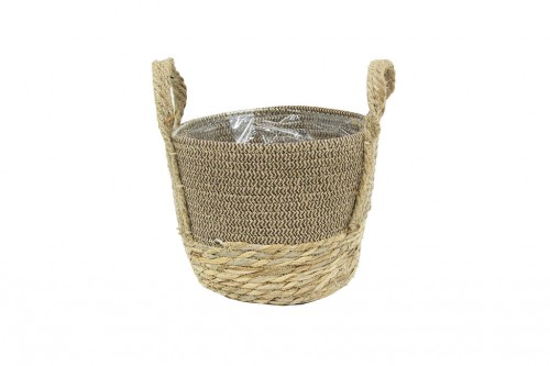 Brown seagrass basket w/plastic inside