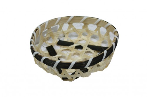 Round black and white bamboo basket