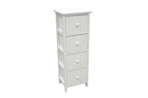 Narrow white vertical chest of drawers - 4 drawers