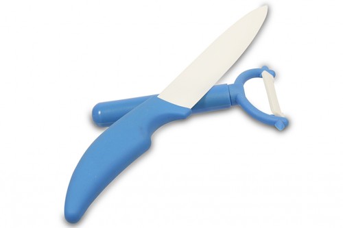 Ensemble couteau et éplucheur bleu