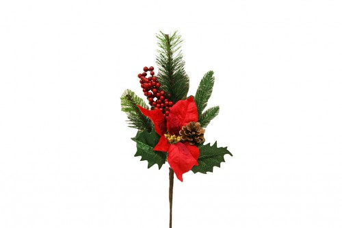 Decorative branch christmas flower and holly