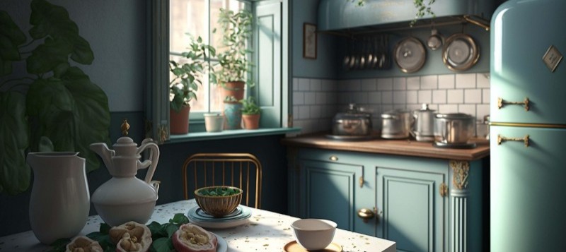 Decoración de cocinas rústicas con bandejas y cestas
