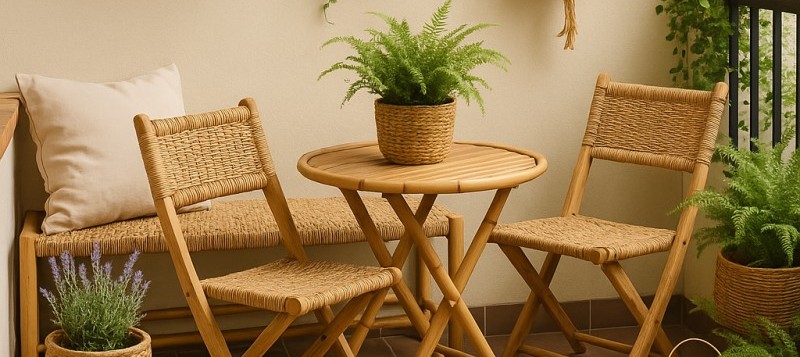 Las claves para decorar una terraza pequeña con muebles naturales