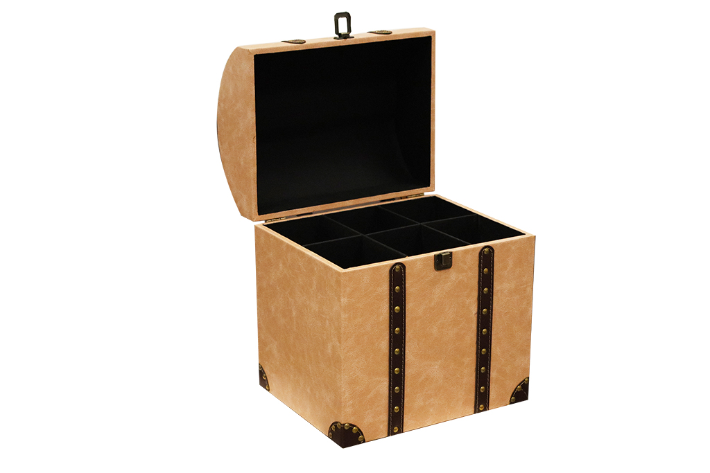 Botellero cofre beige - 6 botellas
