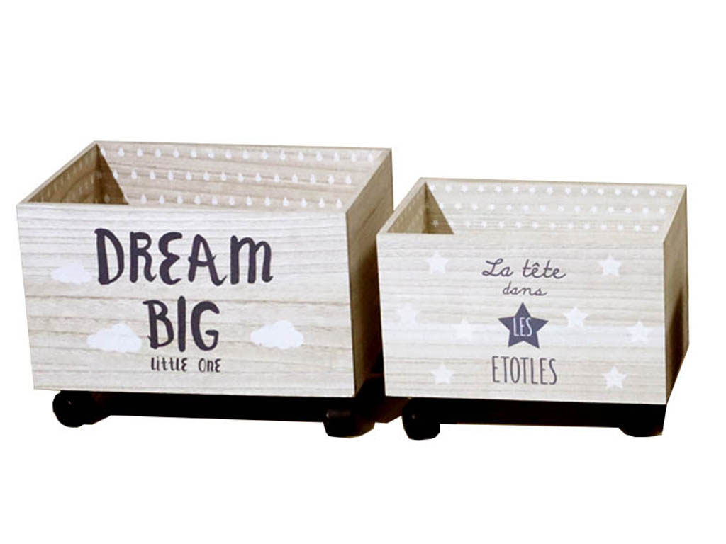Caja de madera para juguetes con ruedas sales