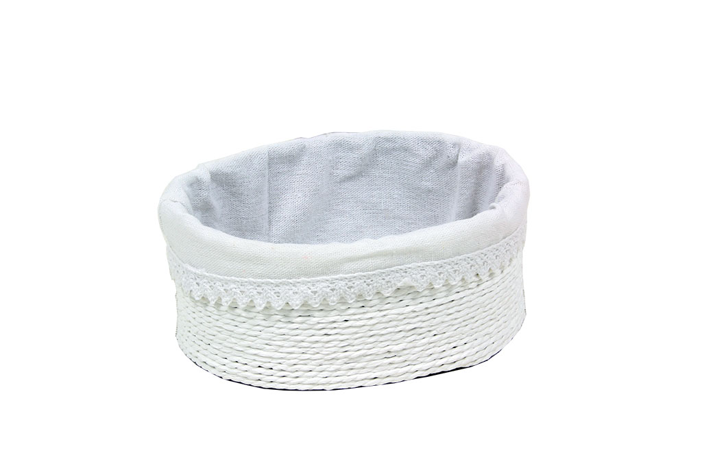 Cesta oval tiras de papel blanco