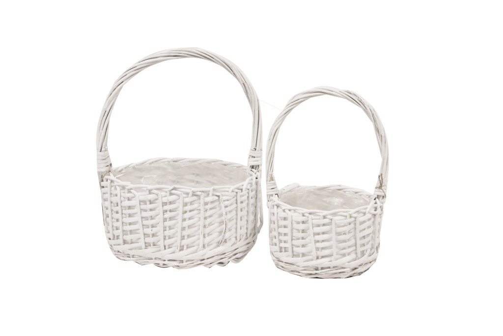 Cesta de mimbre blanca redonda s/2