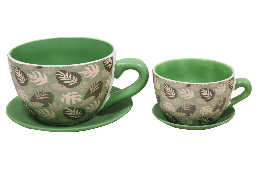 Taza macetero hojas s/2