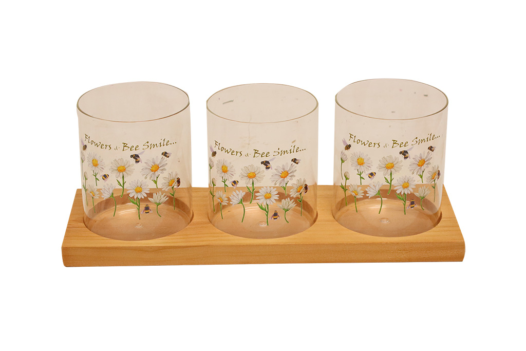 Jarrones de cristal para velas redondos florales con base de