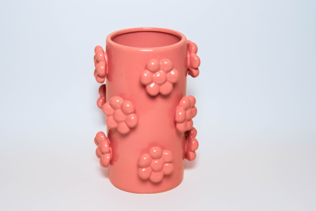 Macetero cerámica relieve floral alto