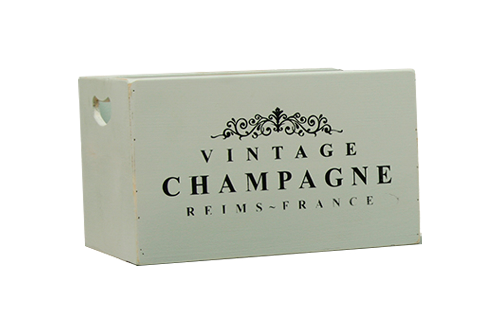 Caja de madera blanca vintage champagne