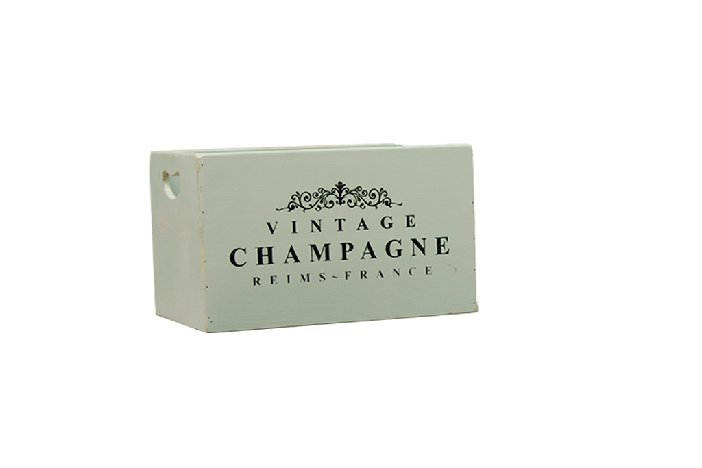 Caja de madera blanca vintage champagne